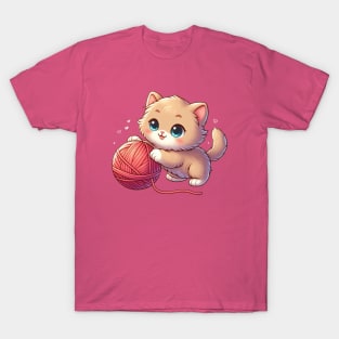 Adorable kitten playing with a ball of yarn T-Shirt